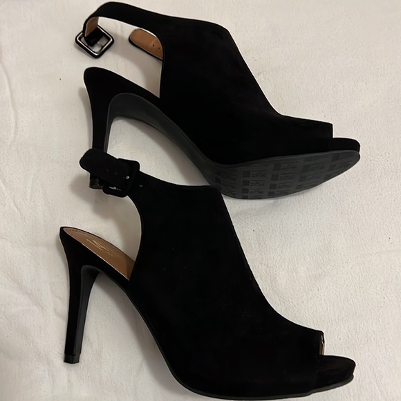 14th & Union - Black Leather Peep Toe Bootie Heels Sz9 - Picture 10 of 12